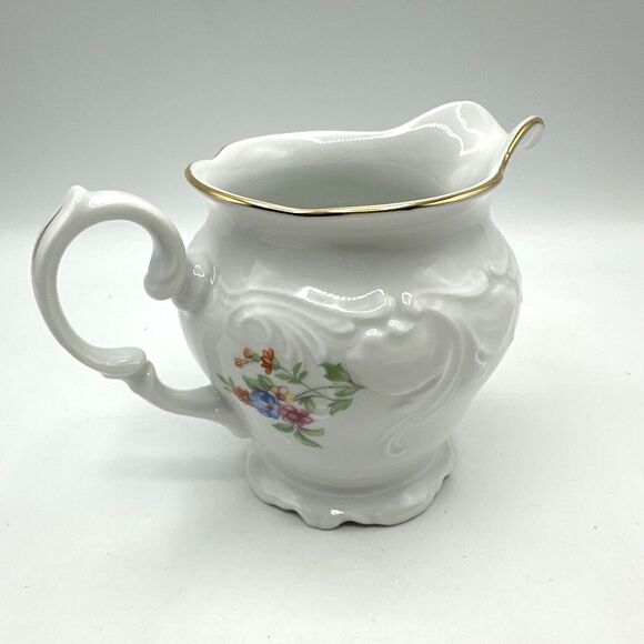 Royal Kent Poland Pitcher Sugar Creamer Pink Floral Embossed Gold Trim - Picture 1 of 12